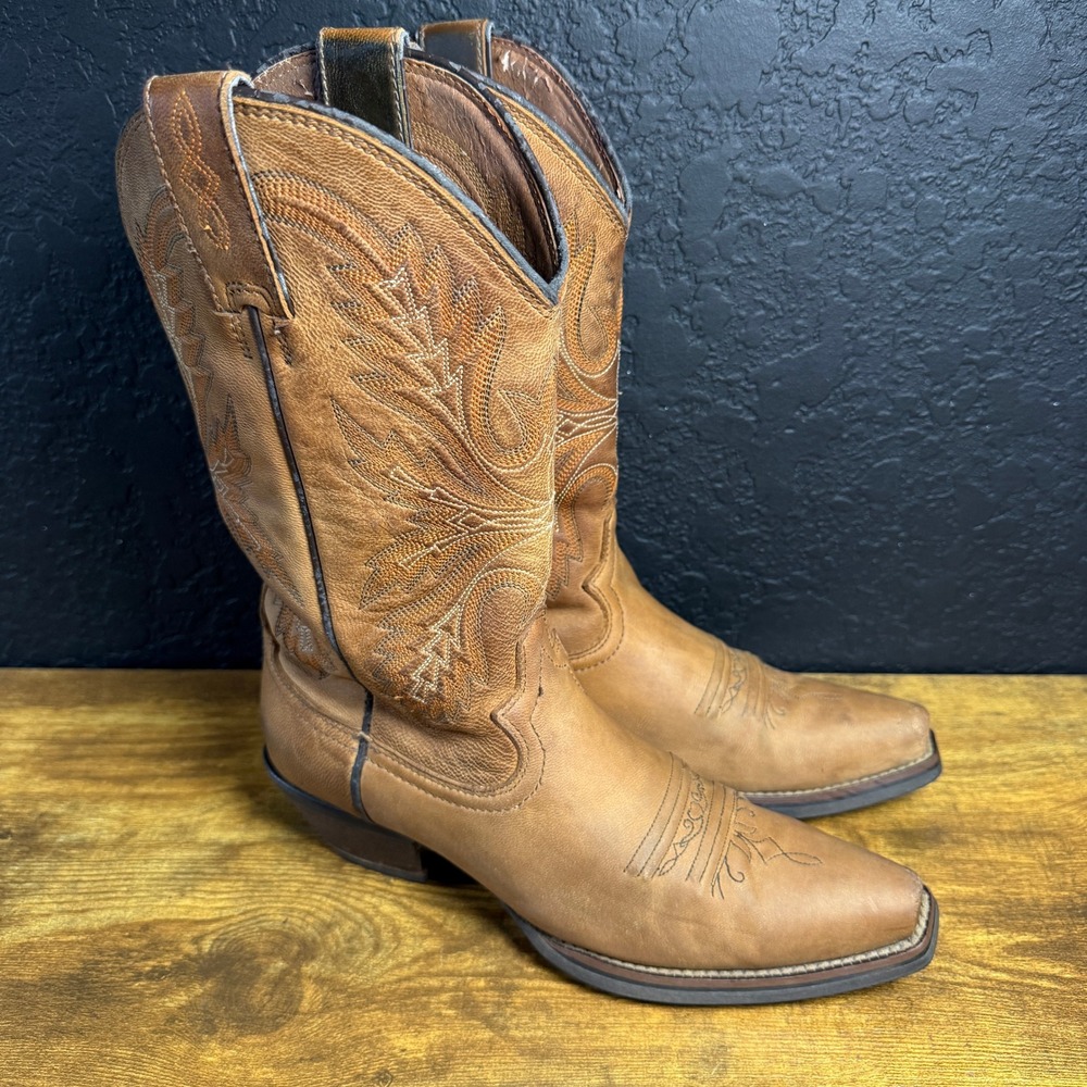 Justin Western Boots Tan Leather Cowboy Boots Womens 7.5 B